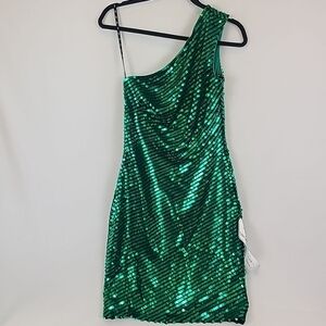 NEW Sho Women's Green One-Shoulder Sleeveless Sequin Mini Dress Size 6